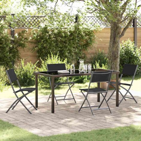 Garden Dining Set Folding 5 pcs Black Textilene and steel vidaXL (1/5)