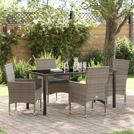 Garden Dining Set with Cushion 5 pcs Grey Poly rattan vidaXL (1/5)