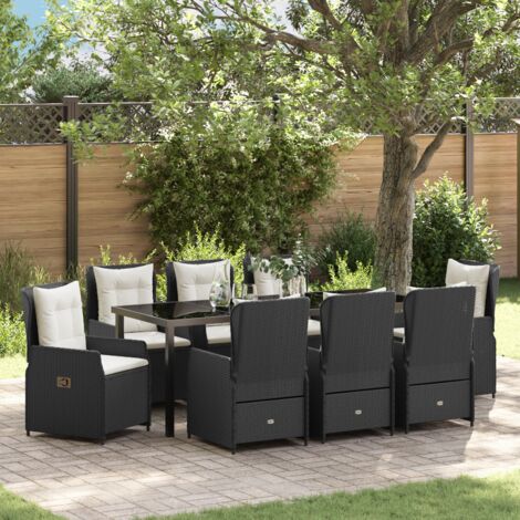 vidaXL 9 Piece Garden Dining Set Black Poly Rattan (1/5)
