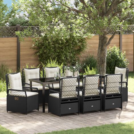 vidaXL 9 Piece Garden Dining Set Black Poly Rattan (1/5)