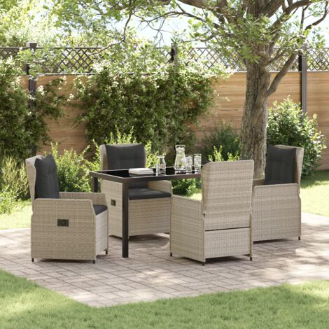vidaXL 5 Piece Garden Dining Set Light Grey Poly Rattan (1/5)