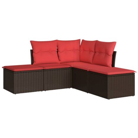 5 Piece Garden Sofa Set with Cushions Brown Poly Rattan vidaXL