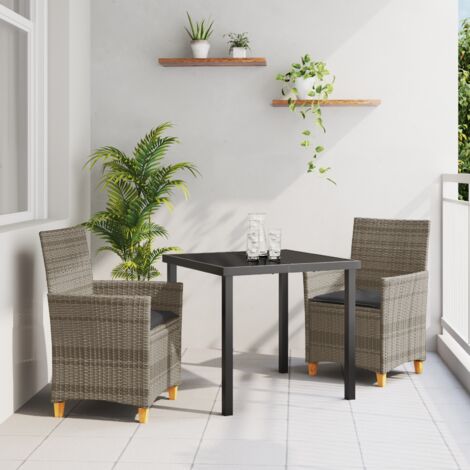 Garden Dining Set 3 pcs Grey Poly Rattan vidaXL (1/5)