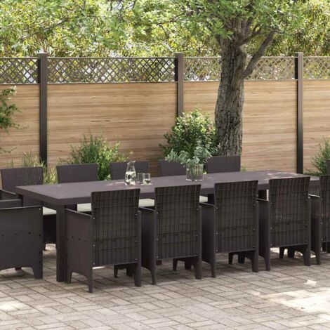 Garden Dining Set with Cushion 13 pcs Brown Rattan vidaXL