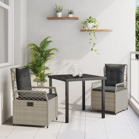 Garden Dining Set 3 pcs Light Grey Poly Rattan vidaXL (1/5)