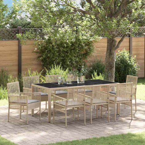 Garden Dining Set 9 pcs Beige Poly rattan vidaXL