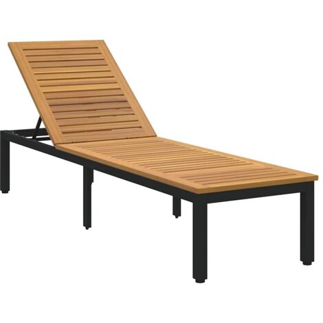 Sun lounger Reclining Black 200 x 55 x 35cm Solid Acacia wood vidaXL