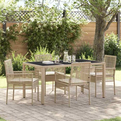 Garden Dining Set 5 pcs Beige Poly rattan vidaXL