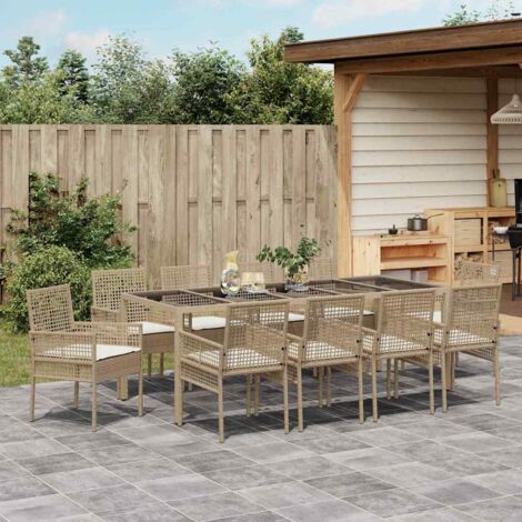 Garden Dining Set 11 pcs Beige Poly rattan vidaXL