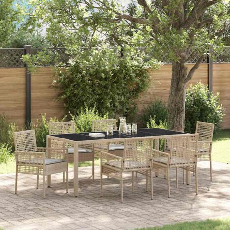 Garden Dining Set 7 pcs Beige Poly rattan vidaXL