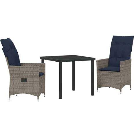 Garden Dining Set 3 pcs Grey Poly Rattan vidaXL (1/5)