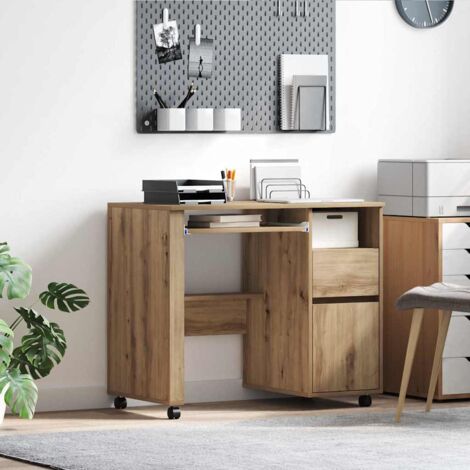 Desk with Wheels Artisan oak 91 x 50 x 77 cm Engineered Wood vidaXL