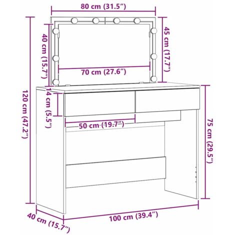 Dressing Table with LED Artisan Oak 100x40x120 cm vidaXL