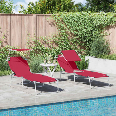 Sun Lounger Folding 2-person 2 pcs Red 58 x 188 x 77cm Fabric vidaXL