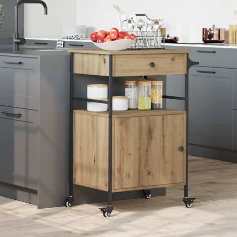 Kitchen Trolley Artisan oak & & Black 56 x 43 x 89.5 cm vidaXL