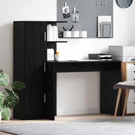Desk with Storage with Shelf 2 pcs Black oak Engineered wood vidaXL