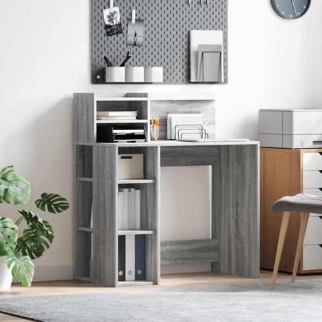 Desk with Storage with Shelf Grey sonoma 90 x 48 x 101.5 cm vidaXL