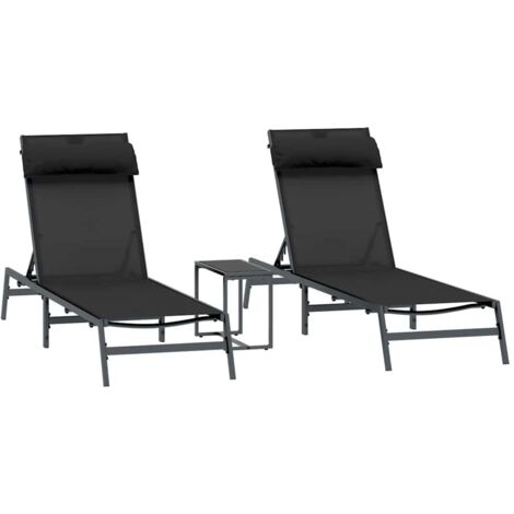 Sunloungers with table 2-person 3 pcs Black and anthracite vidaXL (1/5)