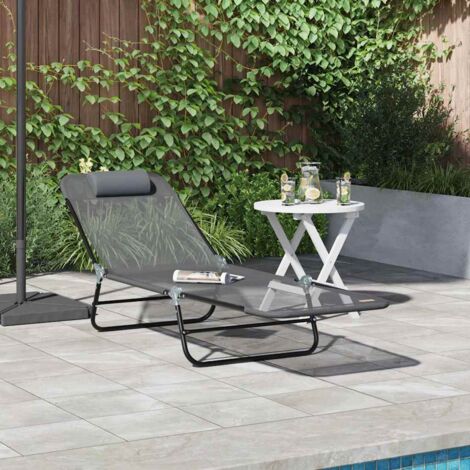 Folding Sun Lounger Folding Grey 182 x 55 x 85.5cm Textilene vidaXL (1/5)