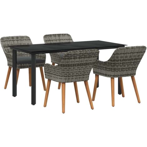 Garden Dining Set with Cushion 5 pcs Grey Poly Rattan vidaXL