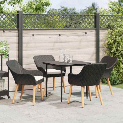 Garden Dining Set with Cushion 5 pcs Black Poly Rattan vidaXL