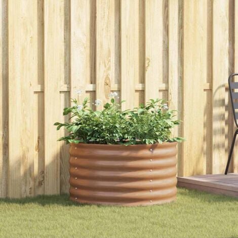 Raised Garden Bed Brown with Wood Look 80x80x44 cm Steel vidaXL