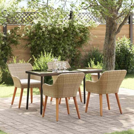 Garden Dining Set with Cushion 5 pcs Beige Poly Rattan vidaXL