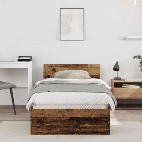 Bed Frame with Headboard Old wood 90 x 190 cm Engineered Wood vidaXL