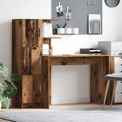 Desk with Storage with Shelf 2 pcs Old Wood Engineered wood vidaXL