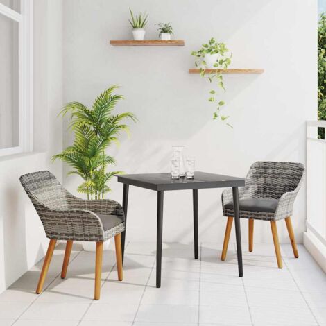 Garden Dining Set with Cushion 3 pcs Grey Poly Rattan vidaXL
