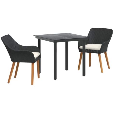 Garden Dining Set with Cushion 3 pcs Black Poly Rattan vidaXL