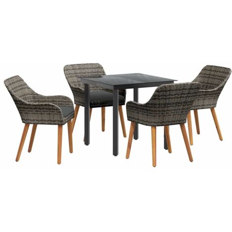 Garden Dining Set with Cushion 5 pcs Grey Poly Rattan vidaXL