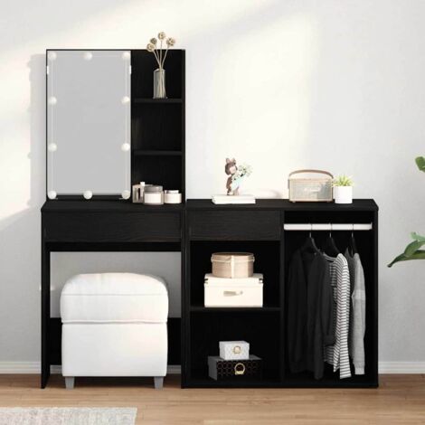 LED Dressing Table Black oak 140 x 40 x 140 cm Engineered Wood vidaXL