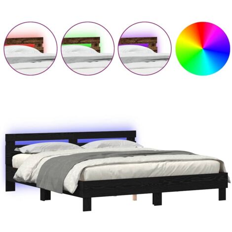 Bed Frame with Headboard Black oak 200 x 200 cm Engineered wood vidaXL (1/5)