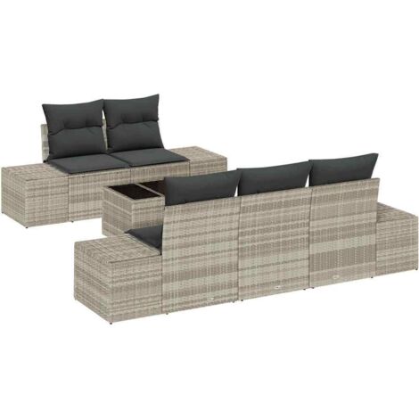 Garden Sofa Set with Cushion 6 pcs Light Grey Poly Rattan vidaXL (1/5)