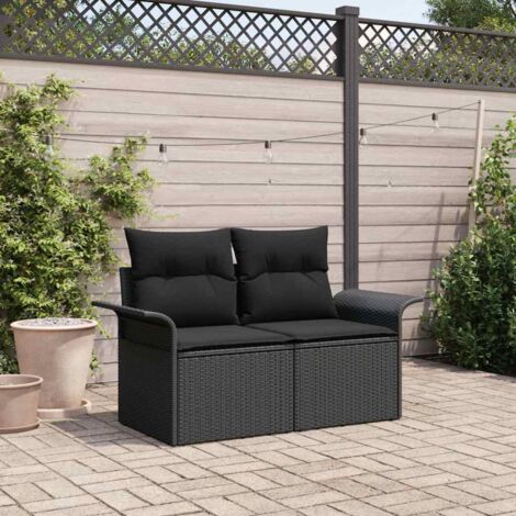 Garden Sofa with Cushion Black 141 x 62 x 69cm Poly Rattan vidaXL