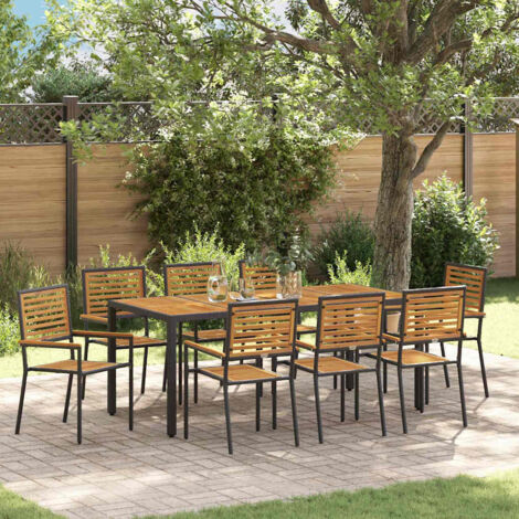 Garden Dining Set 9 pcs Black 190 x 90 x 75 cm Poly Rattan vidaXL