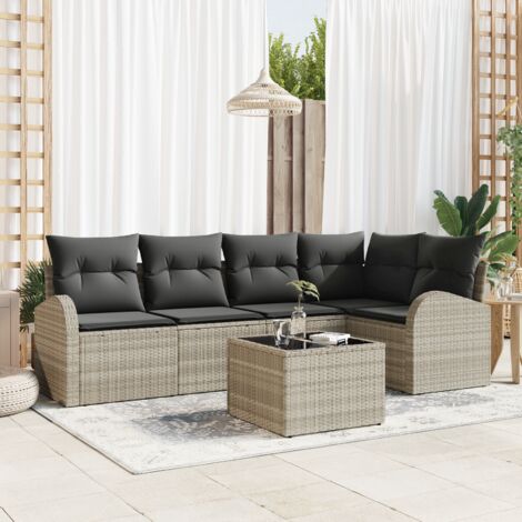 Sofa Set with Cushion with Storage 6 pcs Light Grey Poly Rattan vidaXL