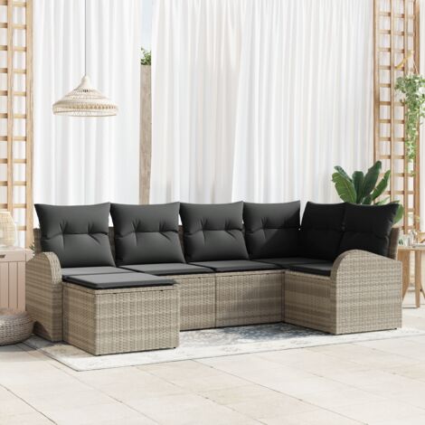 Garden Sofa Set with Cushion 6 pcs Light grey Poly rattan vidaXL