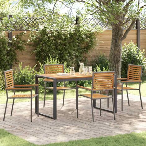 Garden Dining Set 5 pcs Grey and Wood Poly Rattan vidaXL