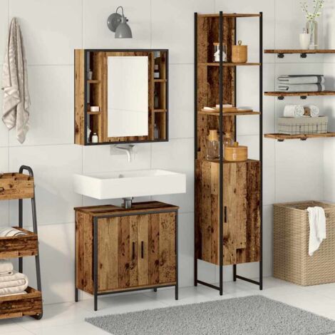3 Piece Bathroom Furniture Set in Old Wood Engineered Wood vidaXL (1/5)