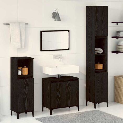 Bathroom Furniture Set Wall-mounted with Door 3 pcs Black Oak vidaXL