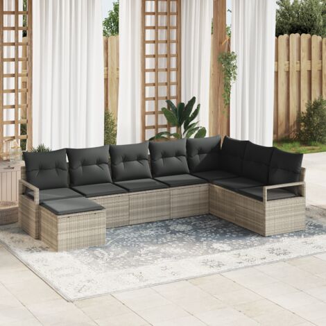 Sofa Set 7 pcs Light Grey Poly Rattan vidaXL (1/5)
