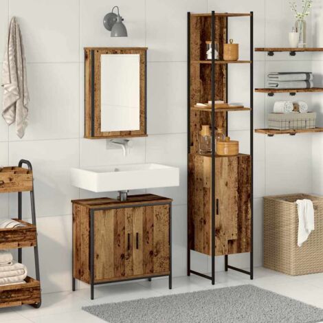 Bathroom Furniture Set with Shelf 3 pcs Brown Engineered wood vidaXL (1/5)