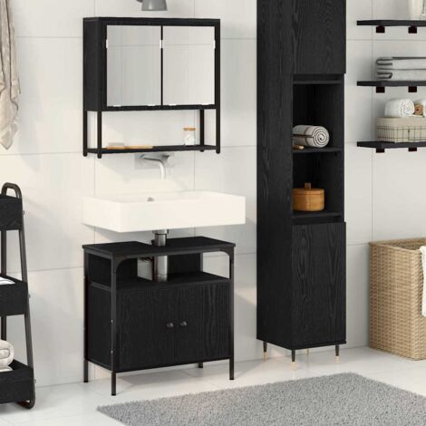 Bathroom Furniture Set with Shelf 2 pcs Black Engineered wood vidaXL