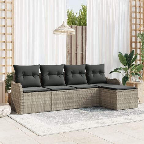 Garden Sofa Set 5 pcs Light grey Poly Rattan vidaXL (1/5)