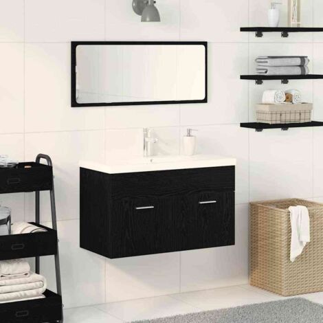 Sink cabinet Black oak 80 x 38.5 x 46 cm Engineered Wood vidaXL