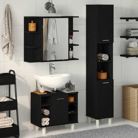 Bathroom Furniture Set with Door 3 pcs Black 30 x 30 x 179.5 cm vidaXL (1/5)