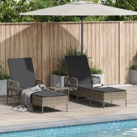 Sun lounger Reclining 2 pcs Grey 35 x 35 x 32cm Poly Rattan vidaXL