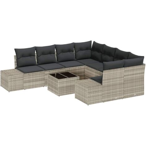 Garden Sofa Set with Cushion 9 pcs Light Grey Poly Rattan vidaXL (1/5)